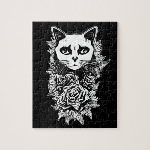 Puzzle Fleurs Et Chat Gothique