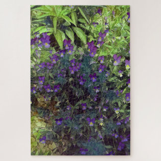 Puzzle Fleurs et feuilles de pensée violettes et vertes