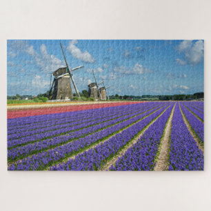 Puzzle Fleurs et moulins à vent dans un paysage de