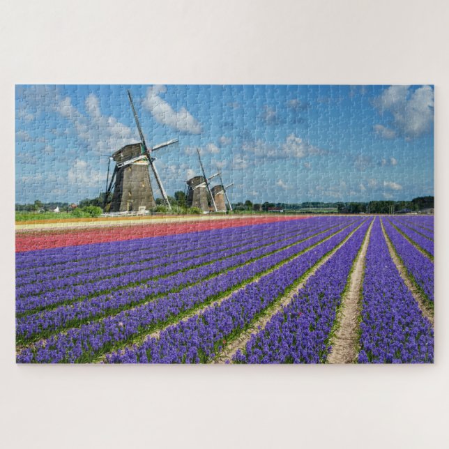 Puzzle Fleurs et moulins à vent dans un paysage de (Horizontal)