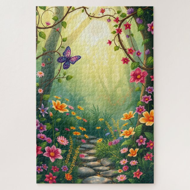 Puzzle Fleurs et papillon dans une forêt tropicale enchan (Vertical)