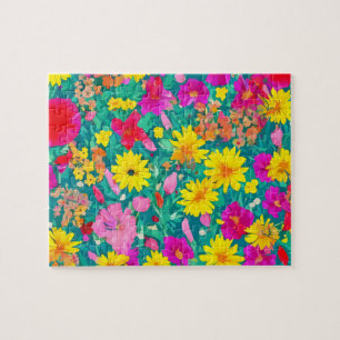 Puzzle Fleurs florales avec aquarelle de fleurs colorées