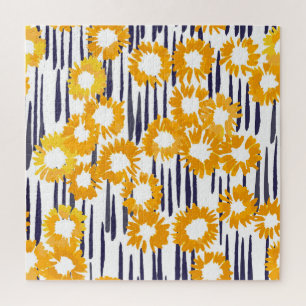 Puzzle Fleurs Jaunes : Vintage peint à la main