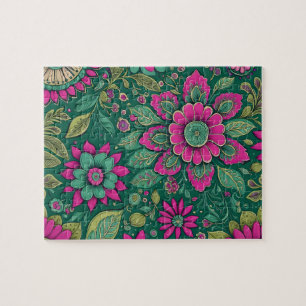 Puzzle Fleurs Mandala Fleurs vert rose