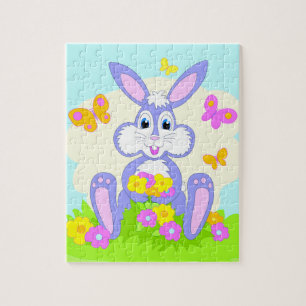 Puzzle Fleurs Papillons de Lapin Heureux