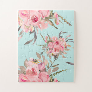 Puzzle Fleurs rose pâle sur bleu clair