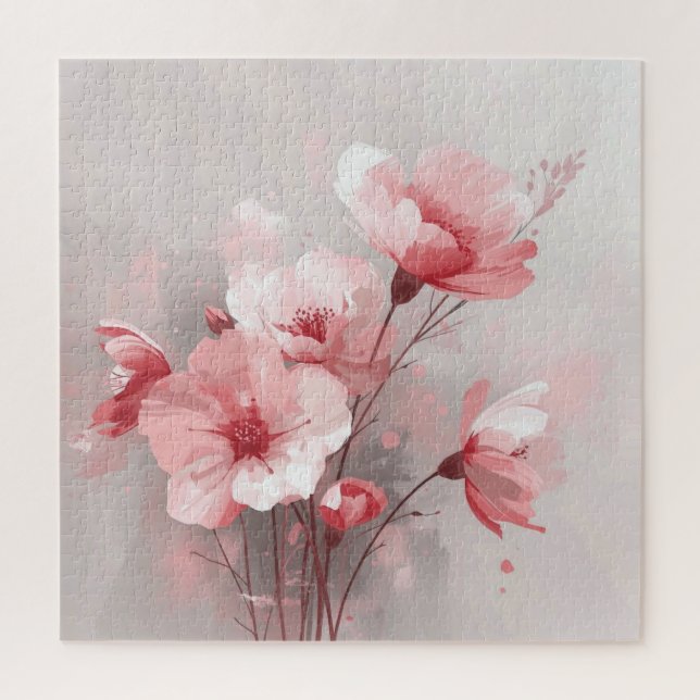 Puzzle Fleurs roses, blanches et grises (Vertical)
