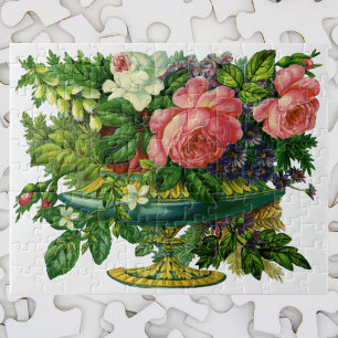 Puzzle Fleurs roses florales vintage, vase de fleurs