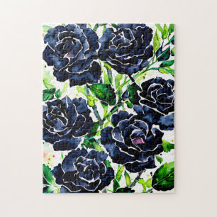 Puzzle Fleurs Roses noires Goth Art peinture aquarelle