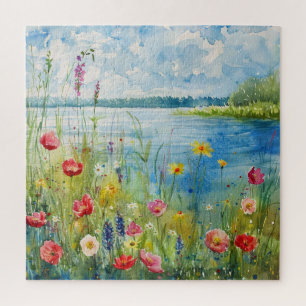 Puzzle Fleurs sauvages au bord d'un lac