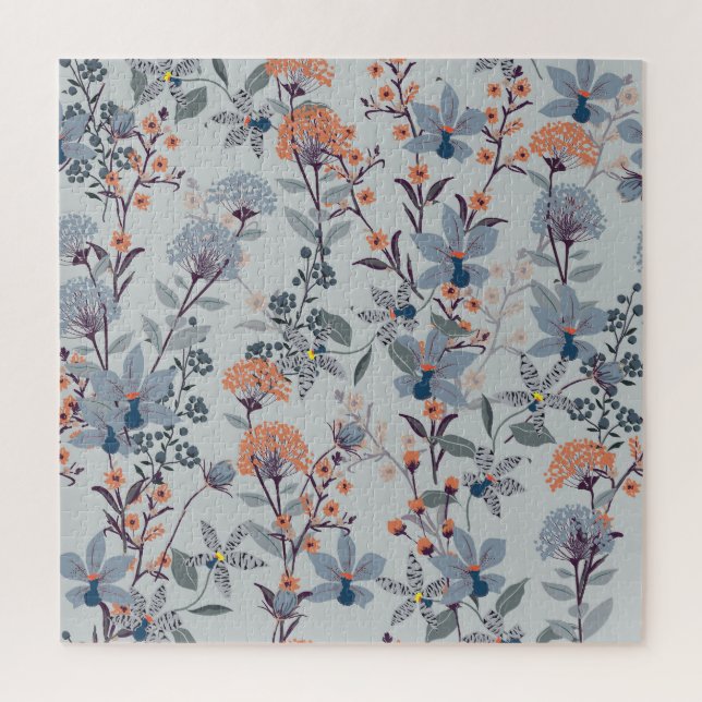 Puzzle Fleurs sauvages sur bleu, motif botanique. (Vertical)
