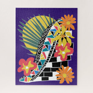 Puzzle Fleurs tropicales audacieuses en mosaïque noir et