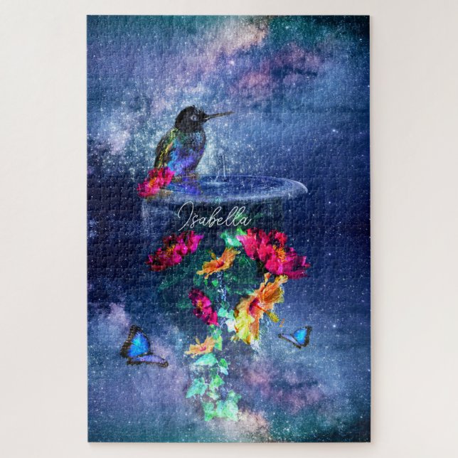 Puzzle Fleurs tropicales, colibri, papillon et étoiles (Vertical)
