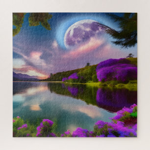 Puzzle fleurs urces Lune et lac reflet