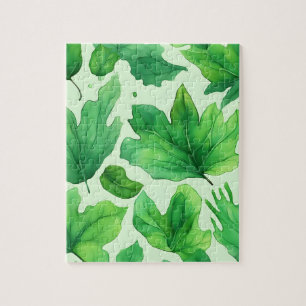 Puzzle Fleurs Vertes avec Feuilles à l'Aquarelle