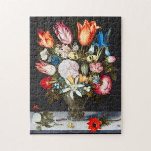 Puzzle Fleurs vintages en verre par Ambrosius Bosschaer