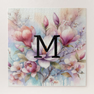 Puzzle Floral aquarelle monogramme rose magnolia fleurs