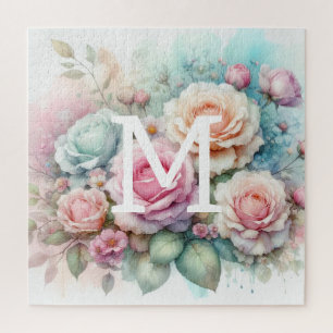 Puzzle Floral aquarelle monogramme rose roses fleurs