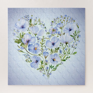 Puzzle floral Coeur bleu