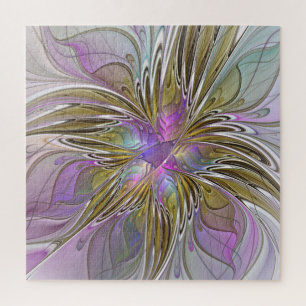 Puzzle Floral Coloré Abstrait Fractal Avec Rose & Or