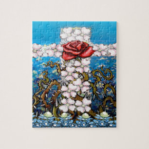 Puzzle Floral Cross Rose