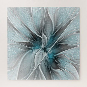 Puzzle Floral Fractal Moderne Fleur Abstrait gris bleu