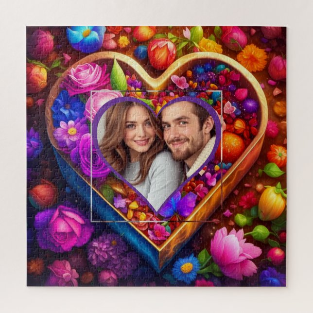 Puzzle Floral Heart Saint Valentin Photo (Vertical)