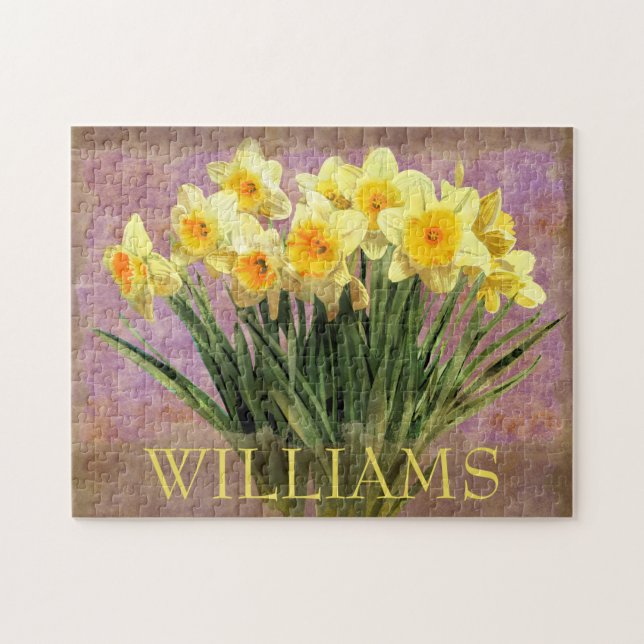 Puzzle Floral Jaune Daffodil Fleurs de printemps Monogram (Horizontal)