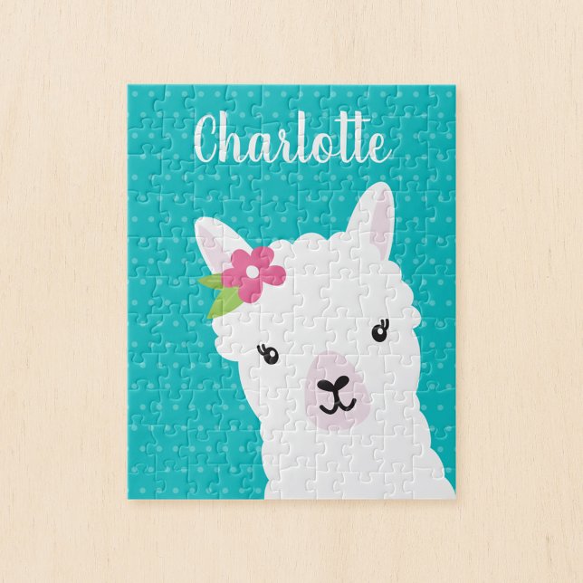 Puzzle Floral Llama Alpaca Enfants Turquoises personnalis (Créateur téléchargé)