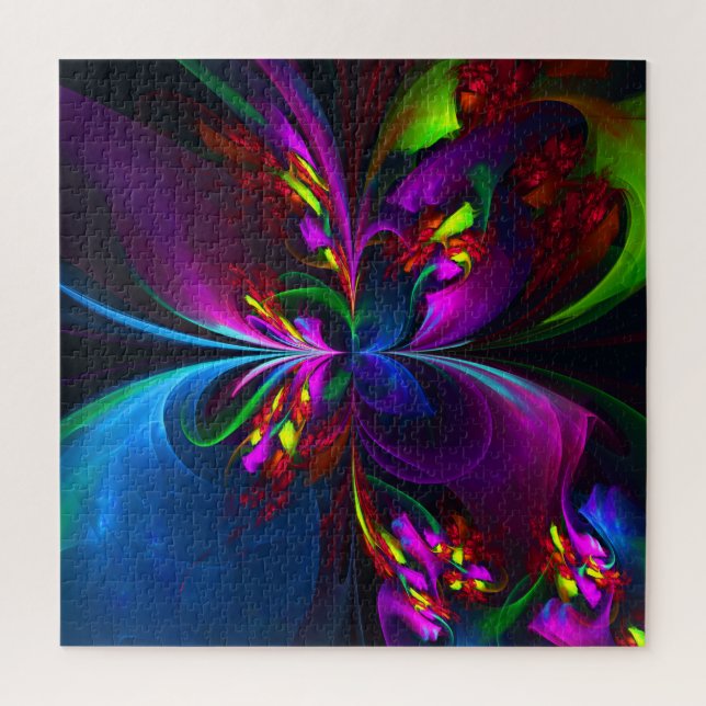 Puzzle Floral moderne Art Abstrait Rouge Bleu Motif #15 (Vertical)