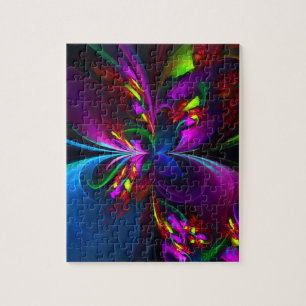 Puzzle Floral moderne Art Abstrait Rouge Bleu Motif #15