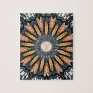 Puzzle Flore Kaleidoscope Art Mosaïque Orange Noir Blanc