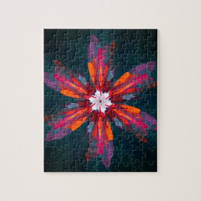 Puzzle Flore Mandala Flowers Orange Red Blue Abstract (Vertical)