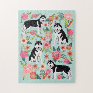 Puzzle Flore Vintage de Husky Dog