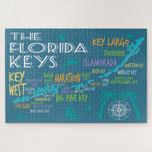 Puzzle Florida Keys Carte colorée avec les noms d'îles
