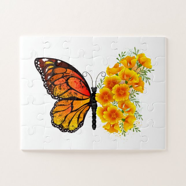 Puzzle Flower Butterfly with Yellow California Poppy (Horizontal)