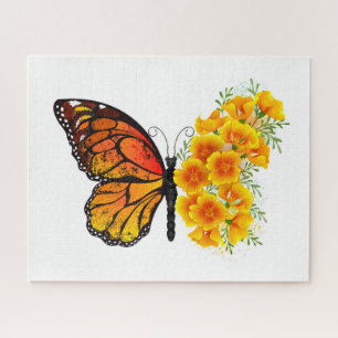 Puzzle Flower Butterfly with Yellow California Poppy
