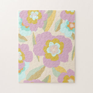 Puzzle Flowers abstrait Pastel Lilac Floral Pattern
