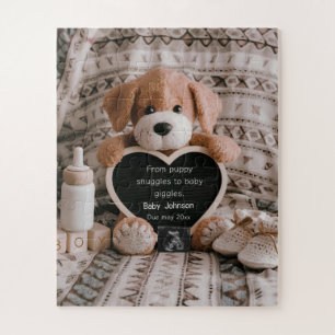 Puzzle Fluffy Puppy Baby boy et faire-part de grossesse
