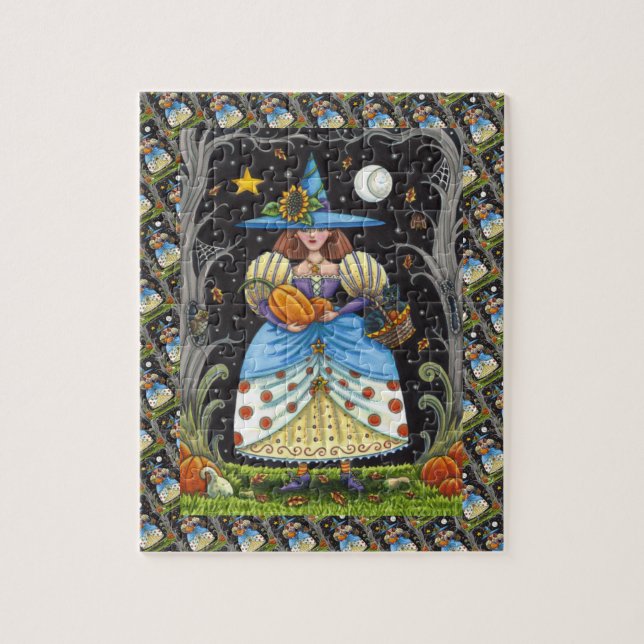 PUZZLE FOLK ART WITTER EN BOIS ÉFFRAYANTS, CHAT NOIR & OW (Vertical)