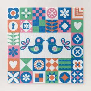 Puzzle Folklore Floral Card : Design scandinave.