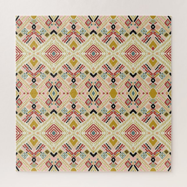 Puzzle folklore géométrique d'Ikat, motif damassé orienta (Vertical)