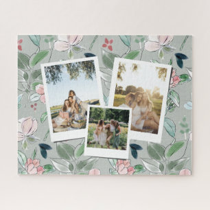 Puzzle Fond floral vert personnalisé avec 3 photos