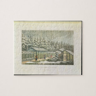 Puzzle Forçant le jardin en hiver, des fragments sur le