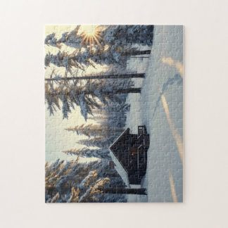 Puzzle forêt à l'aube, flux de lumière du soleil
