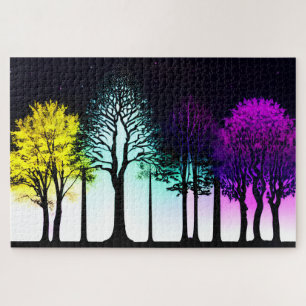 Puzzle Forêt artistique Jaune et Violet Silhouette Arbres