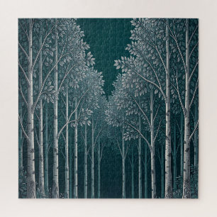 Puzzle Forêt d'arbres blancs et bouleaux de teinte sarcel