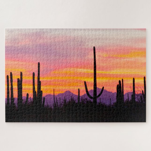 Puzzle Forêt de Cactus du Saguaro au coucher du soleil (Horizontal)