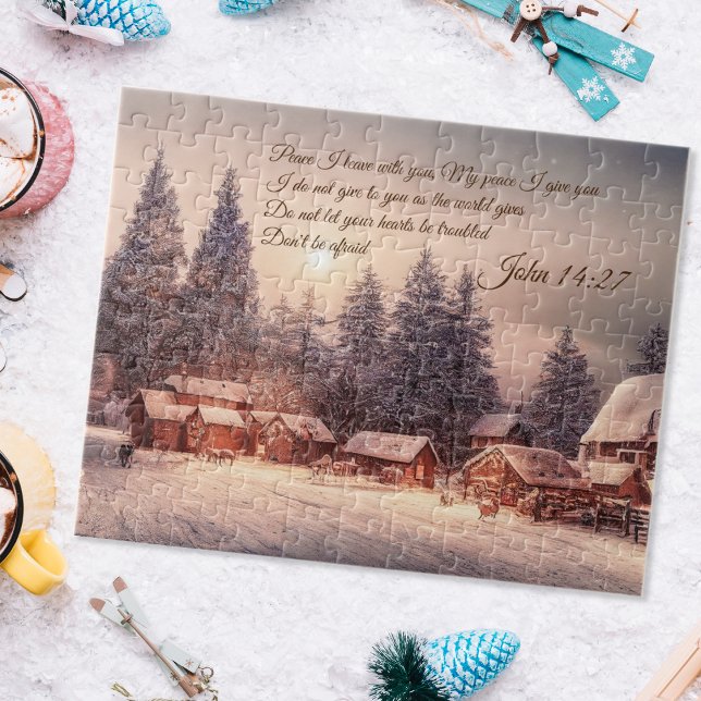 Puzzle Forêt de maison d'hiver - Jean 14:27 Bible Verse (Créateur téléchargé)
