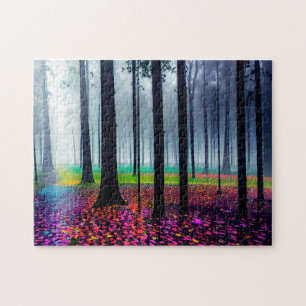 Puzzle Forêt de Neon avec Arbres Silhouettés